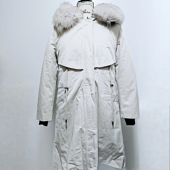 New Real Blue Silver Fox Fur-Lined Parka Coat Jacket Hood White No Mink Raccoon - Picture 6 of 7